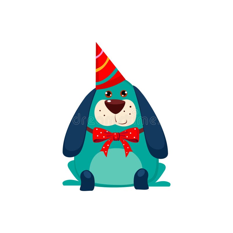 Little Dog with a Party Hat on. Vector Stock Vector Illustration of