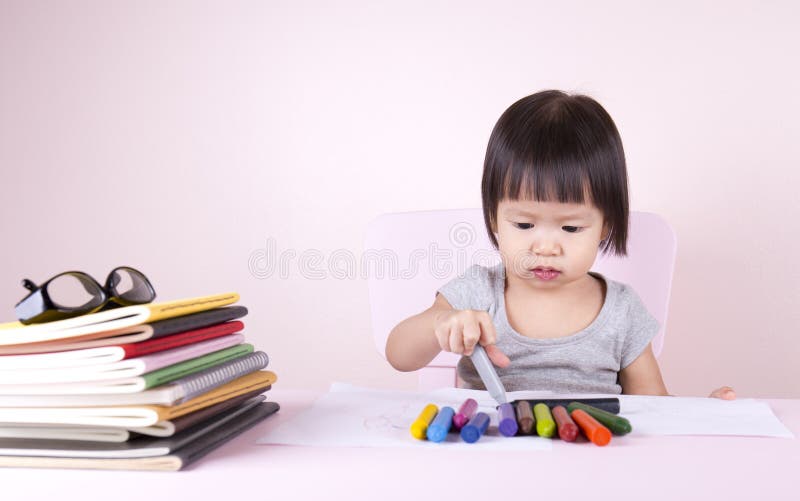 Little drawing with crayons stock image