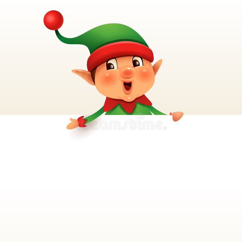 Little Elf with big blank signboard vector illustration