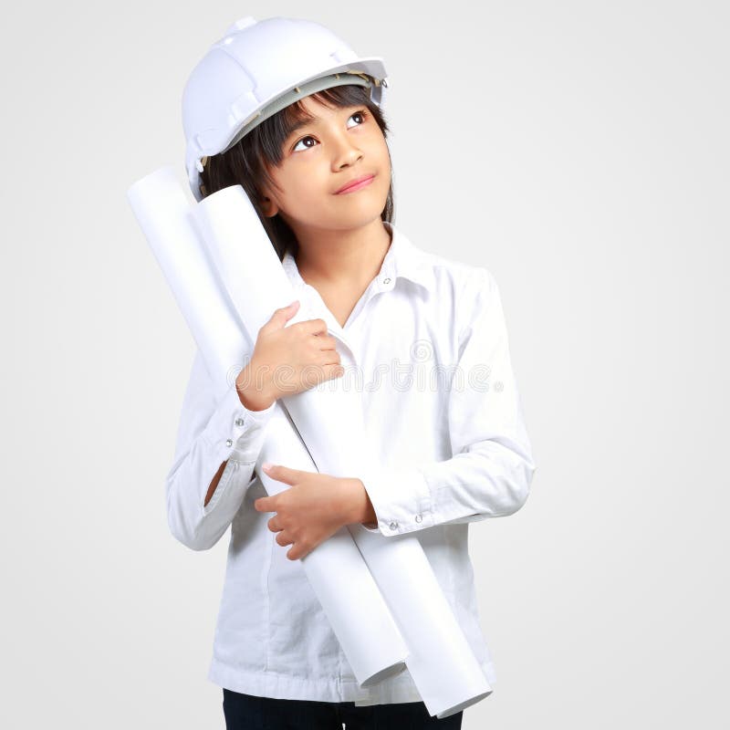Little Engineer, Little girl in the construction helmet with a p royalty free stock photos Little Engineer, Little girl in the construction helmet with a p royalty free stock photos