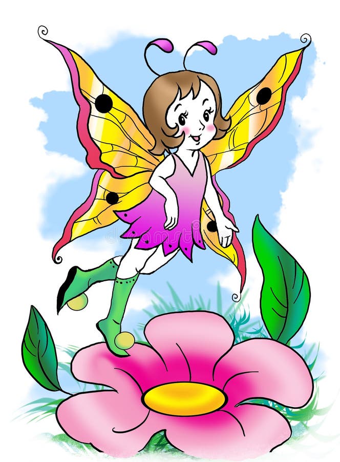 Flower fairy coloring page stock illustration. Illustration of standing ...