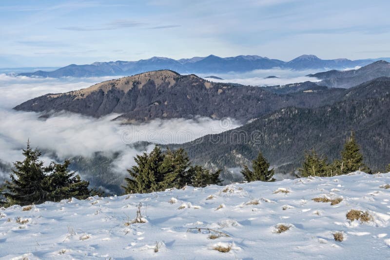Little Fatra mountains from Big Fatra, Slovakia, inverse weather scene
