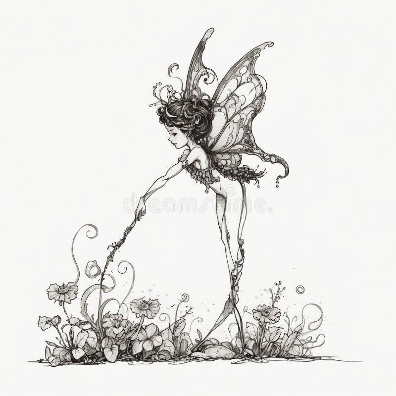 little flying fairy with the wings of a butterfly doing a small miracle with magic wand - ai generative image