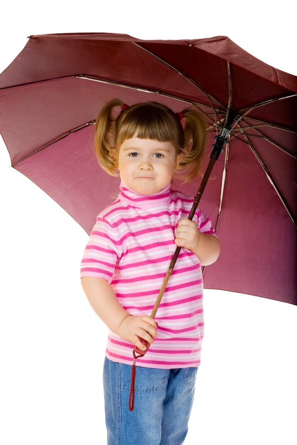 Little funny girl with umbrella