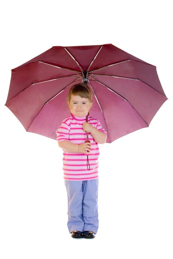 Little funny girl with umbrella