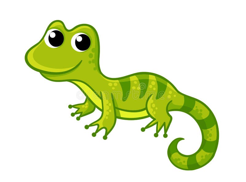 Little funny green lizard in a cartoon style. Vector illustration with cute animals