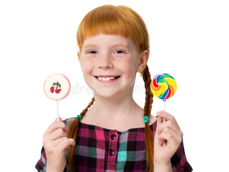 Little Ginger Girl Standing on the Tree Stock Image Image of