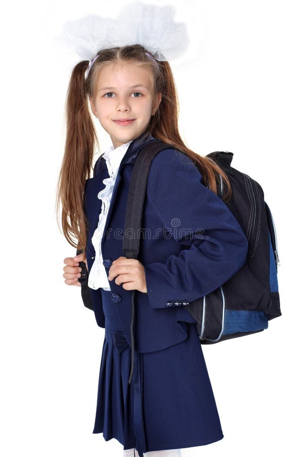 Little girl with backpack stock photo. Image of friendly 16380616