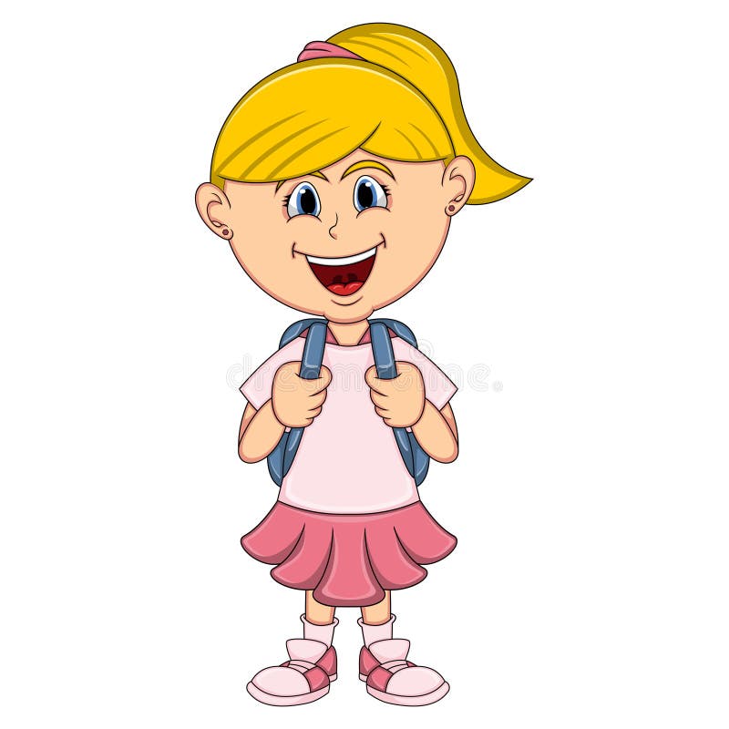 Little Girl with Backpack Cartoon Stock Vector Illustration of