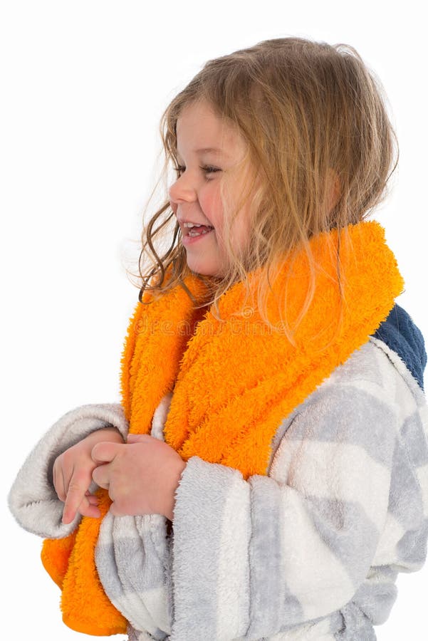 Little girl in bath robe stock image. Image of childhood 37851387