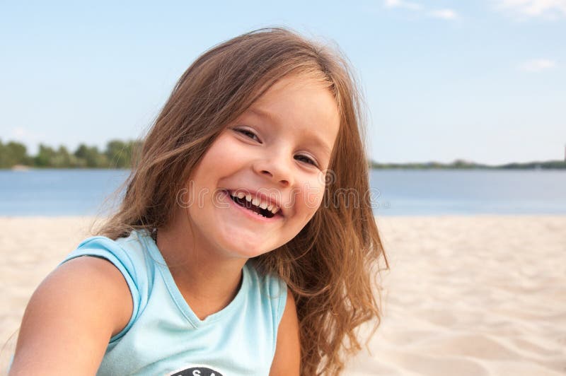 Little Girl on the Beach, Long Hair, Laughing, Happy, Portrait, Kid ...