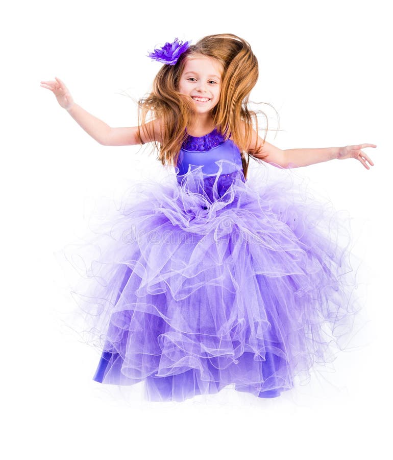 Little girl in a beautiful purple dress