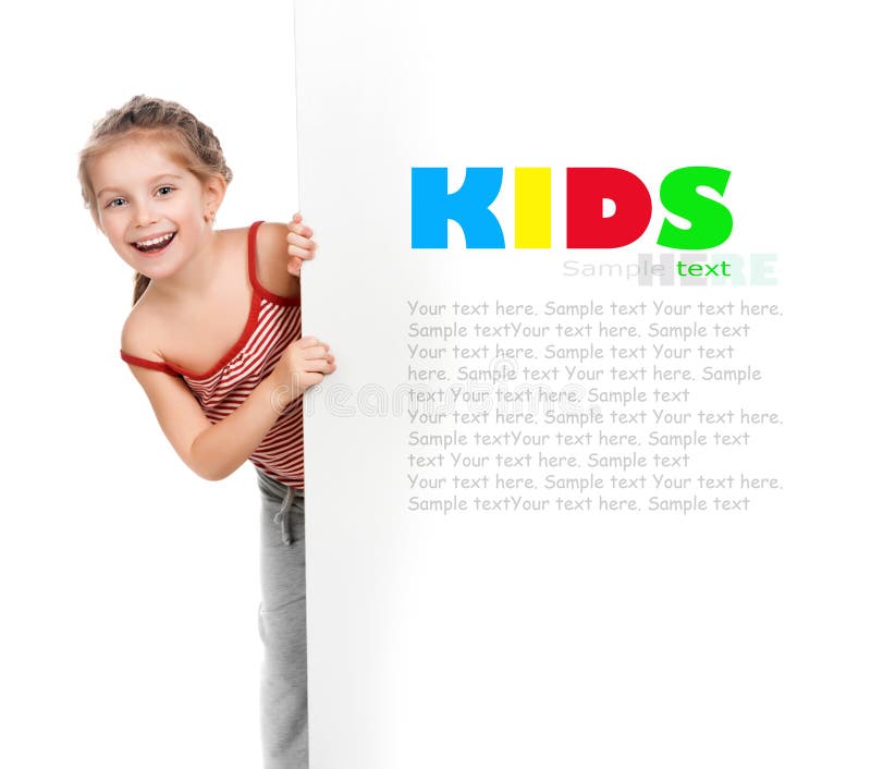 Little girl behind a board stock photography