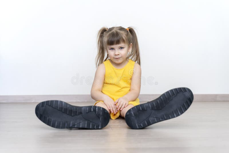Little Girl in Big Daddy Boots Stock Photo - Image of planning, black ...