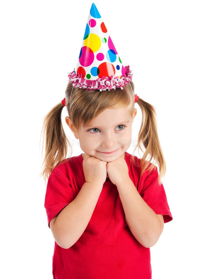 Little Girl in Birthday Cap Stock Photo Image of eyes, cheerful 16822458