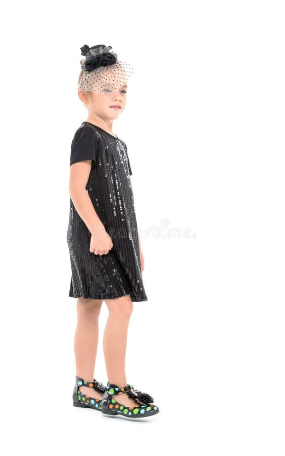 Little Girl in a Black Dress Posing Stock Image - Image of young, curl