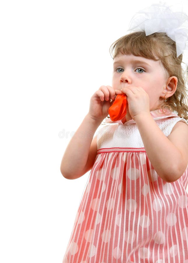 Little Girl Blow Up a Balloon