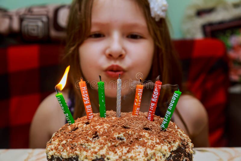 Little Girl Blowing Birthday Candles Stock Image Image of attractive