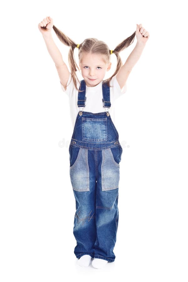 Little girl in blue overalls