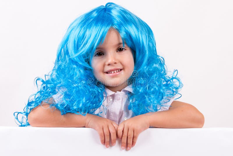 Little girl with blue wig stock image. Image of fancy 26703693
