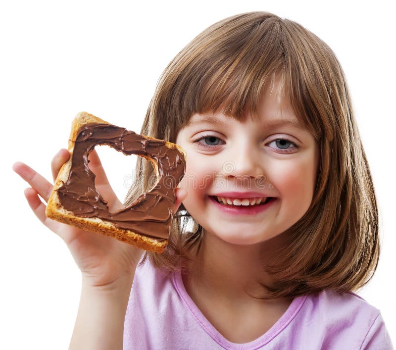 Little Girl with Bread with Chocolate Butter Stock Photo Image of