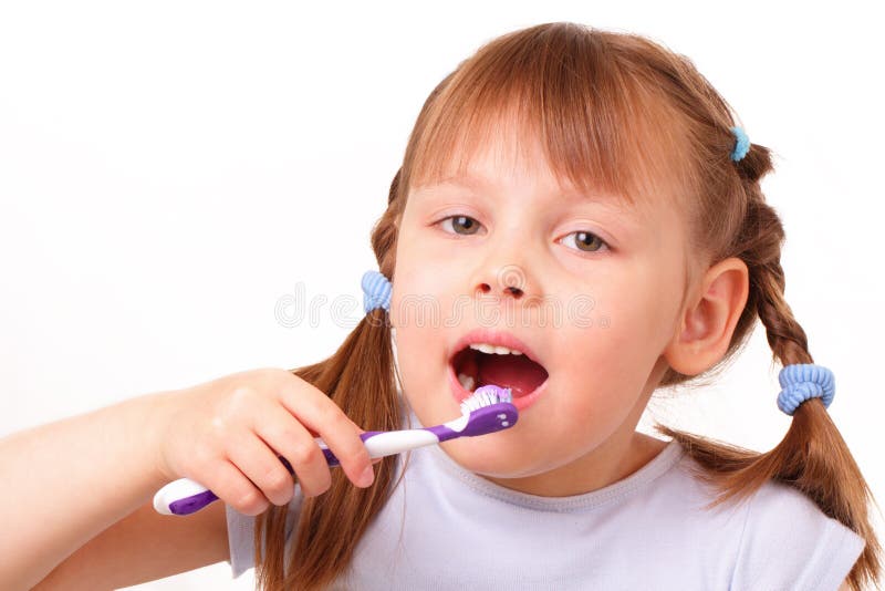 Little Girl Brushes Her Teeth Stock Photo Image of girl, happy 24924510