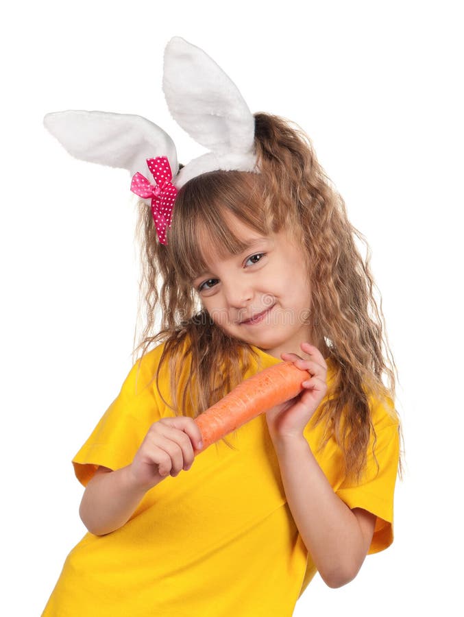 Little Girl with Bunny Ears Stock Image Image of isolated, happy