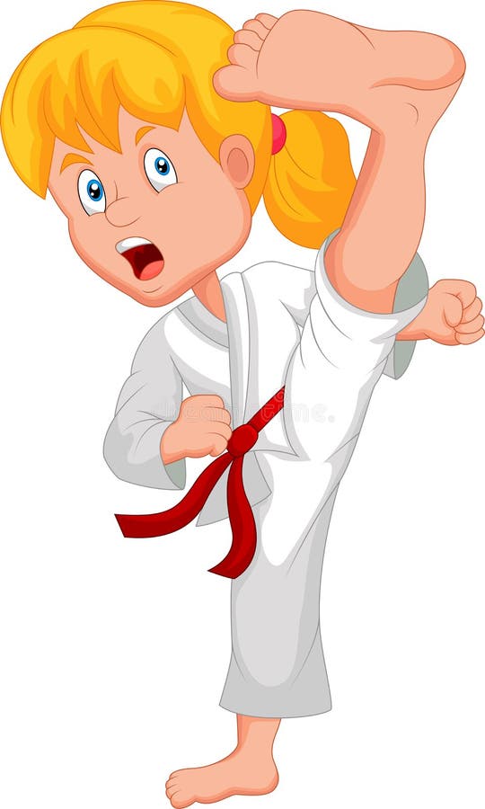 Little Girl Cartoon Training Karate Stock Vector - Illustration of ...