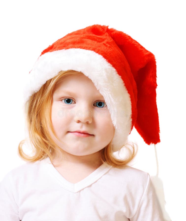 Little Girl in Christmas Hat Stock Photo Image of looking, season