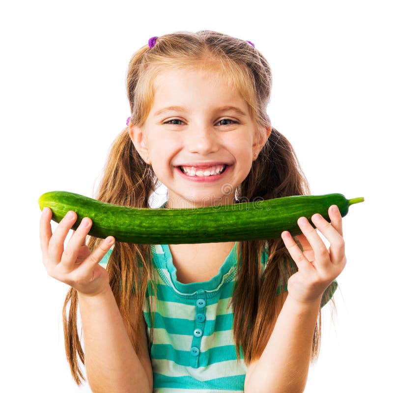 Little girl with cucumber stock photo. Image of child 37528002