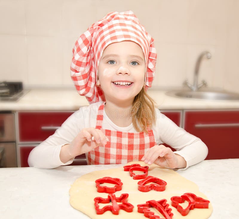 Little Girl Cuts Dough with Form for Cookies Stock Photo Image of
