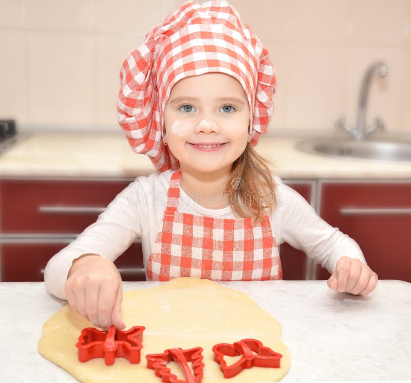 Little Girl Cuts Dough with Form for Cookies Stock Photo Image of