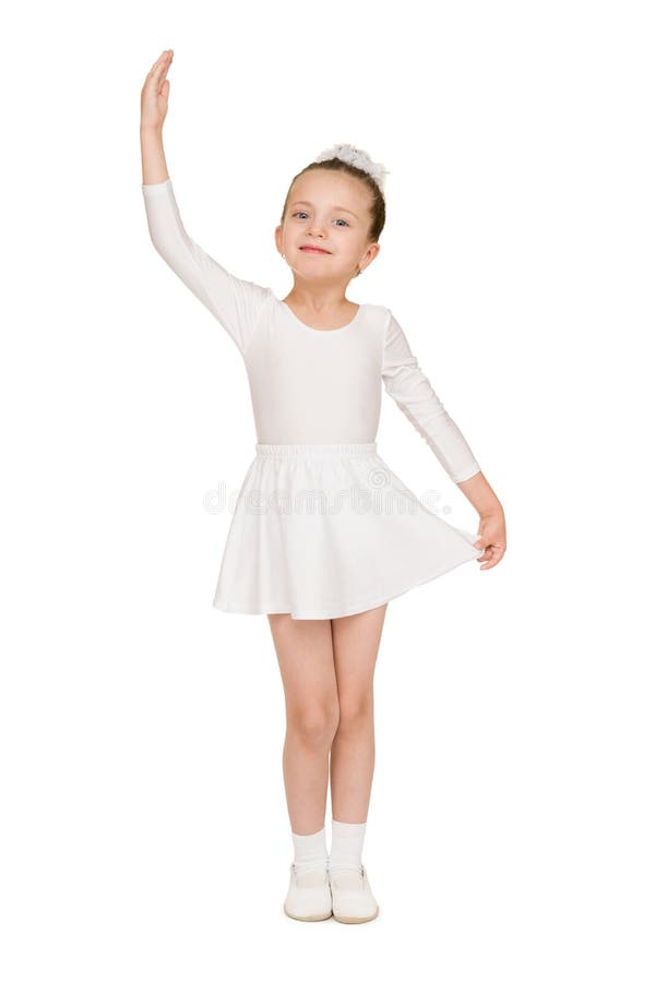 Little Girl Dancing in White Ball Gown Stock Image Image of exercise