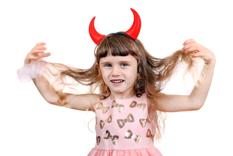 Little Girl with Devil Horns Stock Photo - Image of adolescence ...