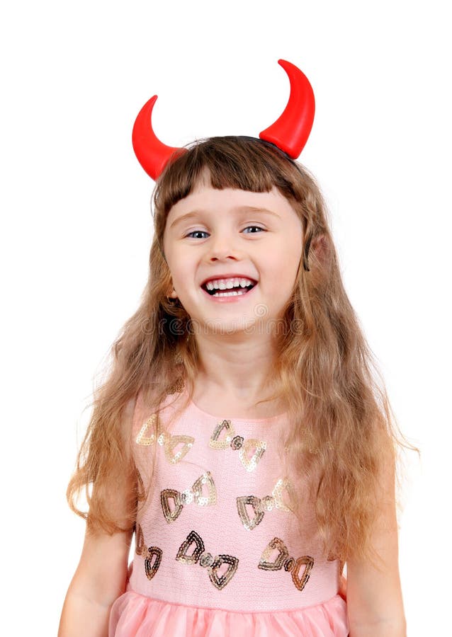 Little Girl with Devil Horns Stock Image - Image of portrait, glad ...