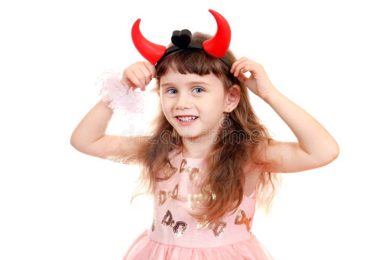 Little Girl with Devil Horns Stock Photo - Image of dress, female: 48842750