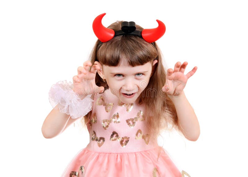 Little Girl with Devil Horns Stock Image - Image of adolescence, face ...