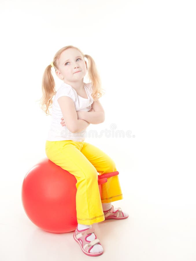 Little Girl Doing Exercise with Ball Stock Photo Image of funny