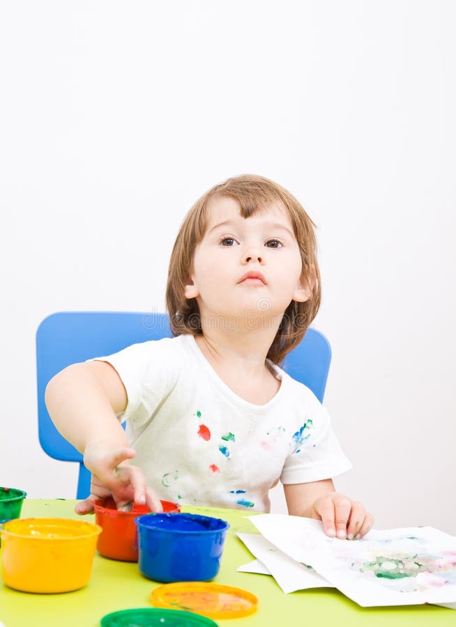 Little girl draws paint stock image. Image of watercolor 22822187