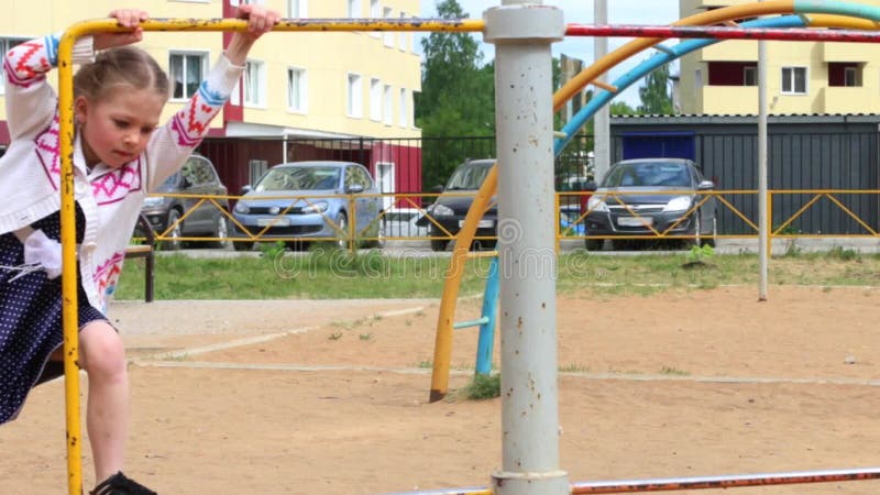 Little Girl in Dress Plays on Children Playground at Summer Day Stock Footage - Video of happy, nature: 78163428