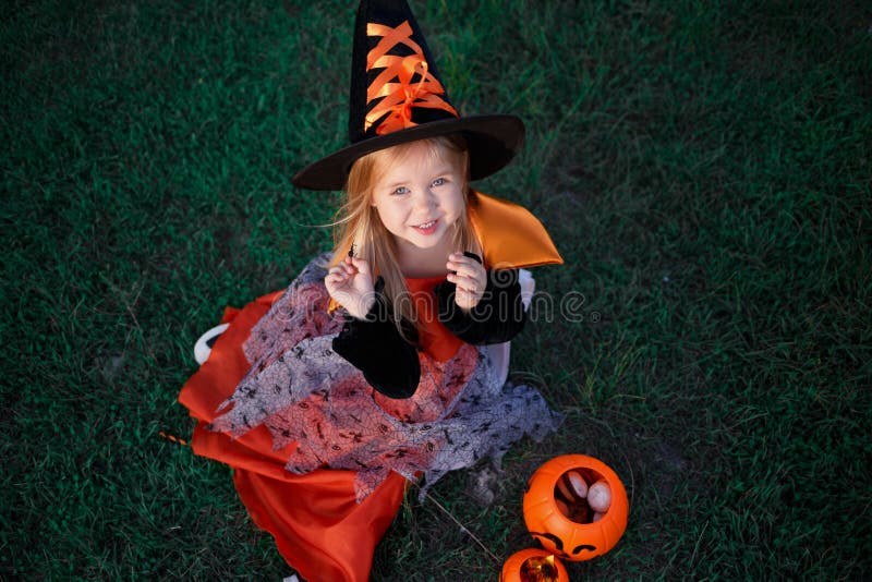 Little Girl Dressed As a Witch Celebrates Halloween Stock Image - Image ...
