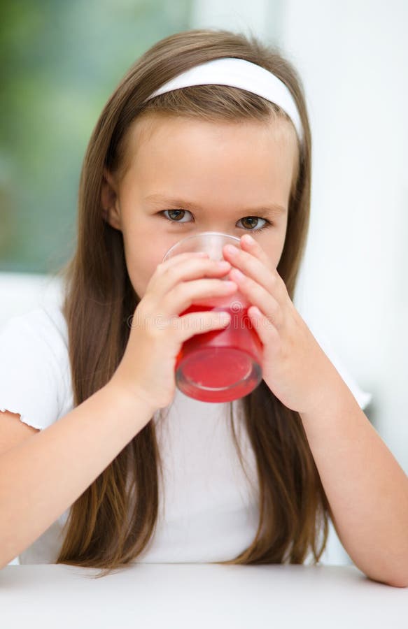 Little Girl is Drinking Cherry Juice Stock Photo Image of health