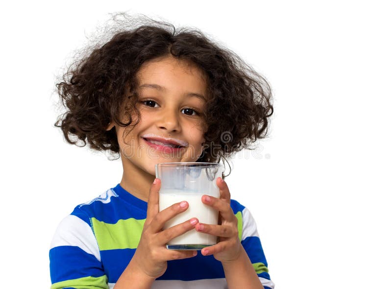 Little Girl Drinking a Glass of Milk Stock Image - Image of breakfast ...