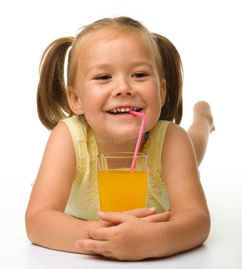 Little Girl Drinks Orange Juice Stock Photo Image of juice, people 20522894