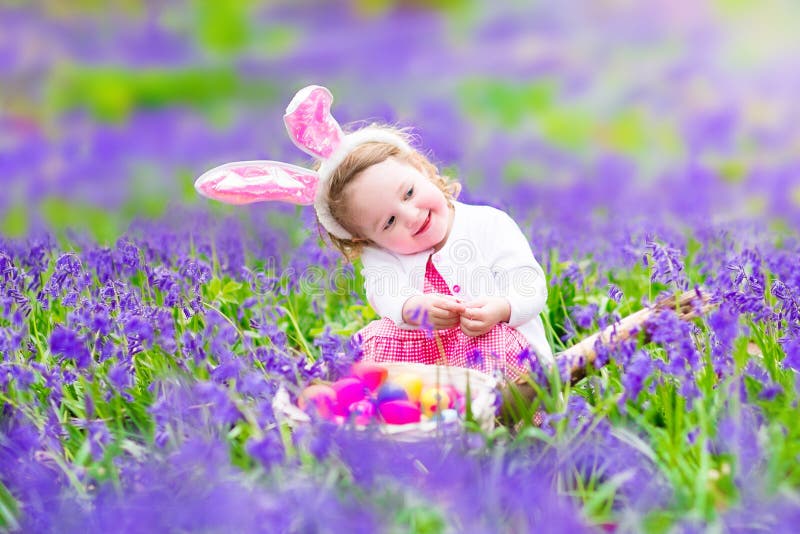 Little girl at easter egg hunt