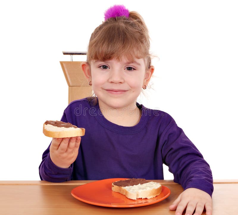 Little Girl Eat Bread With Chocolate Stock Image Image of caucasian