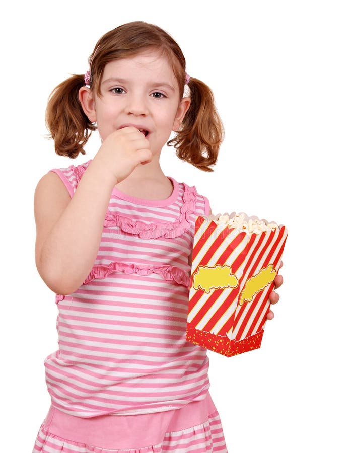 Little Girl Eat Popcorn Stock Photos Image 29949603