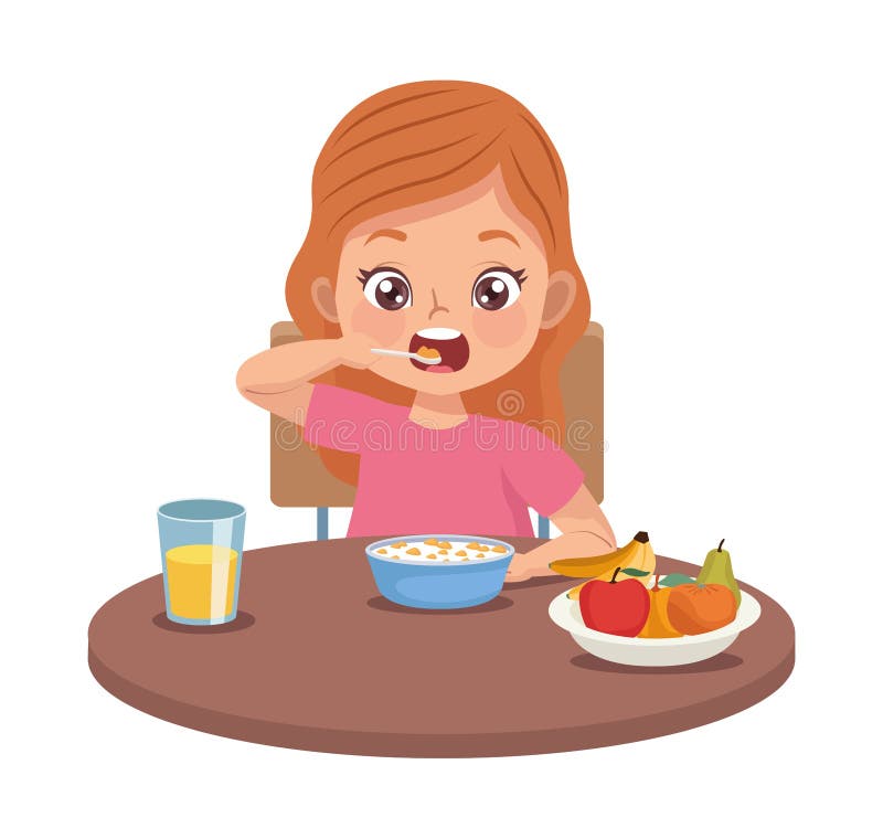 Girl Eating Cereal Clipart