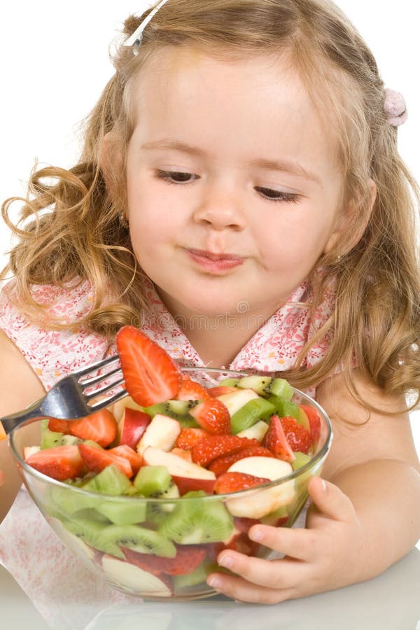 Little Girl Eating Fruit Salad Royalty Free Stock Photography Image
