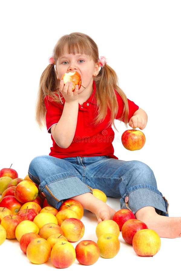 The Girl is Counting Apples Stock Photo Image of apple, juicy 22608120